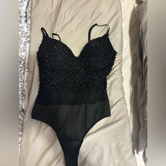 Black embroidered bodysuit - Picture 1 of 3